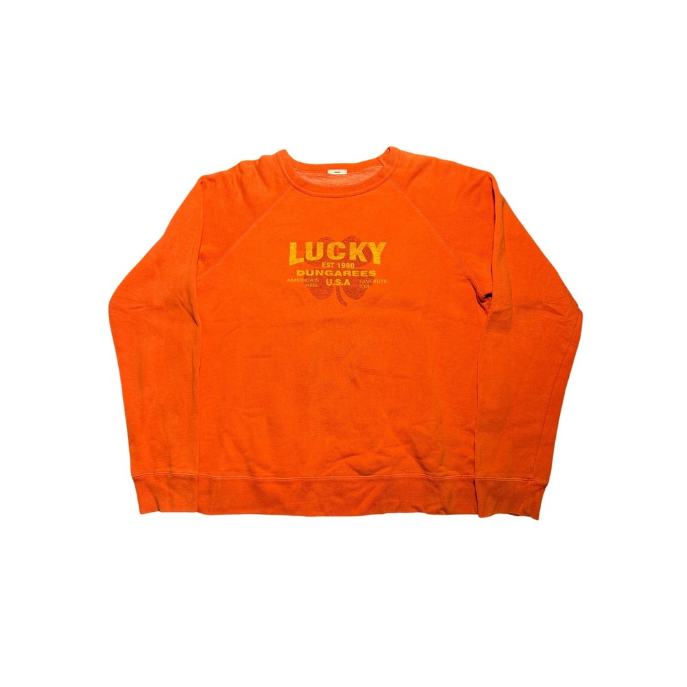 Vintage Lucky Brand Mens Orange Crewneck Sweatshirt Raglan Clover Est 1990 L